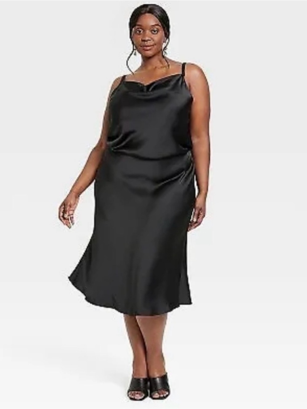 Ava & Viv Satin Cowl Neck Slip Dress - Black